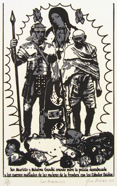 St Maurice & Gandhi Praying 11 relief print 14x9.8